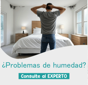 Publi de empresas de humedades con hombre mirando humedad