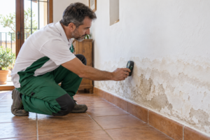 Profesional midiendo humedad en una pared